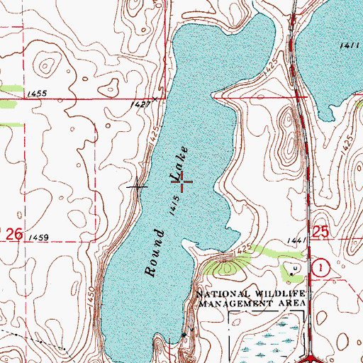 Topographic Map of Round Lake, ND
