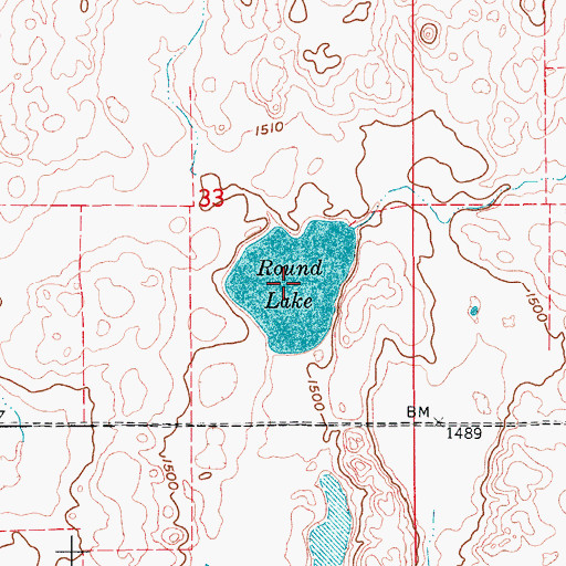 Topographic Map of Round Lake, ND