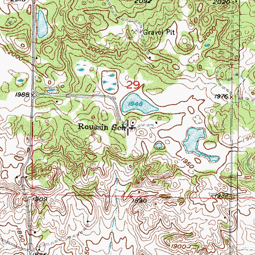 Topographic Map of Roussin School, ND