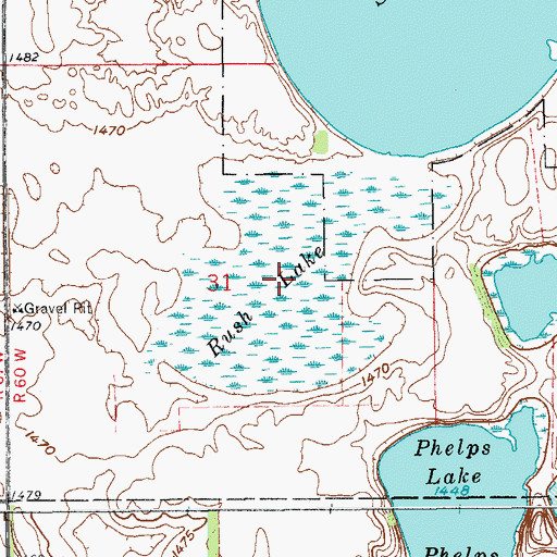 Topographic Map of Rush Lake, ND