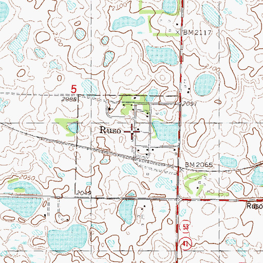 Topographic Map of Ruso, ND