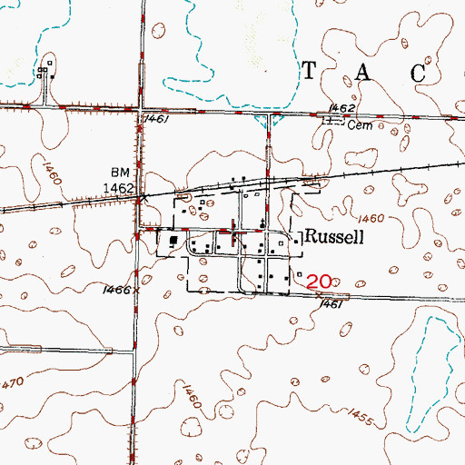Topographic Map of Russell, ND