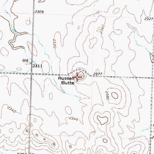 Topographic Map of Russell Butte, ND