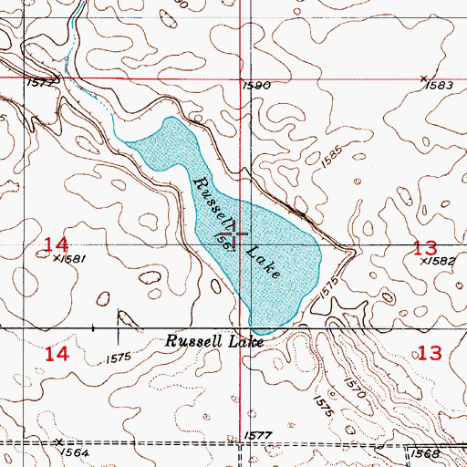 Topographic Map of Russell Lake, ND