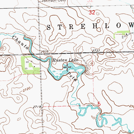 Topographic Map of Rustan Lake, ND