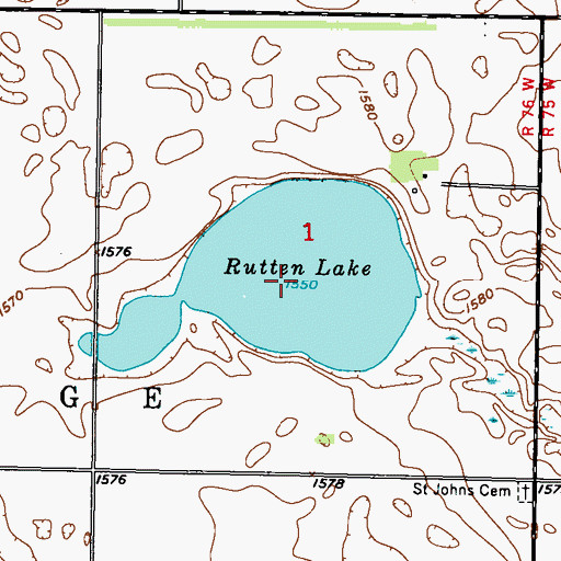 Topographic Map of Rutten Lake, ND