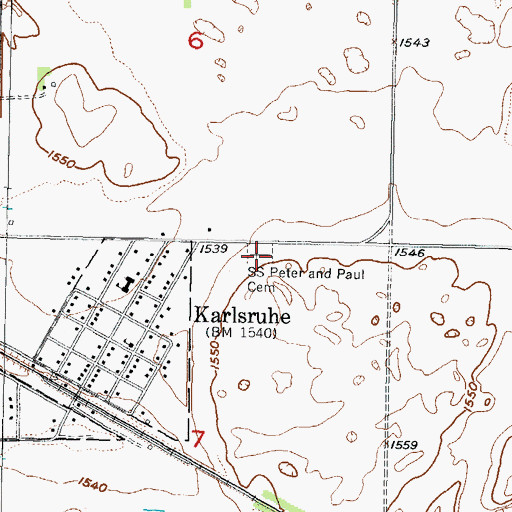 Topographic Map of Saints Peter and Paul Cemetery, ND