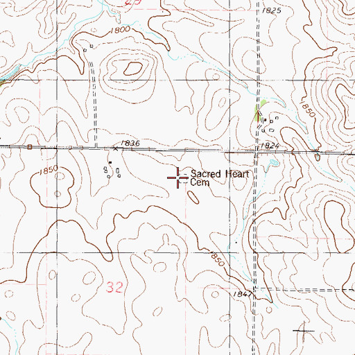 Topographic Map of Sacred Heart Cemetery, ND