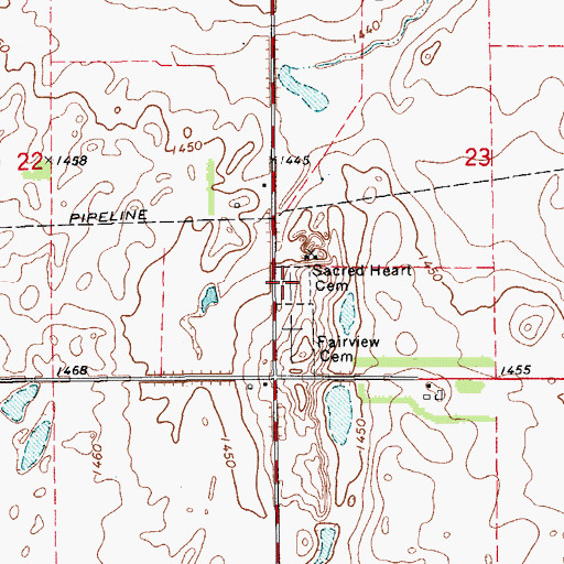 Topographic Map of Sacred Heart Cemetery, ND