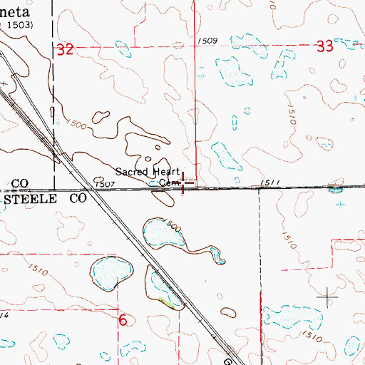 Topographic Map of Sacred Heart Cemetery, ND