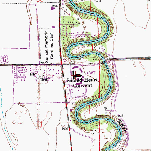 Topographic Map of Sacred Heart Convent, ND