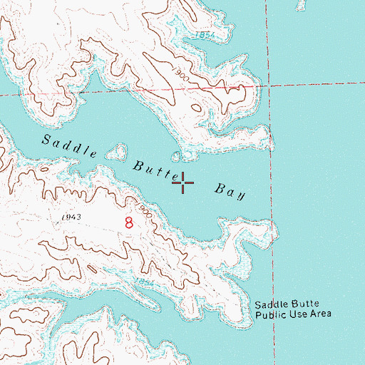Topographic Map of Saddle Butte Bay, ND