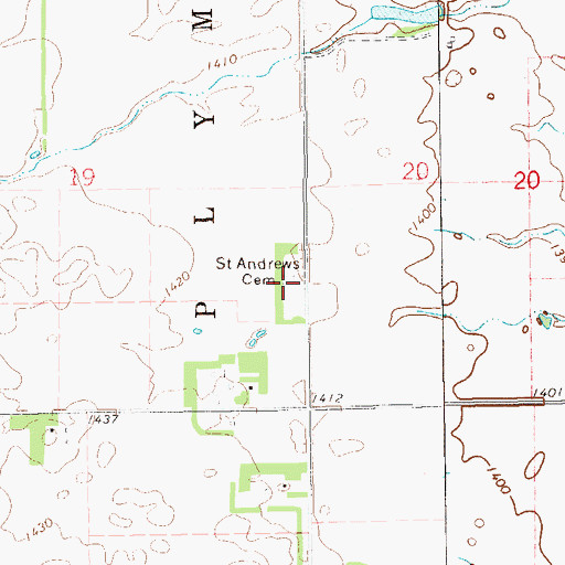Topographic Map of Saint Andrews Cemetery, ND