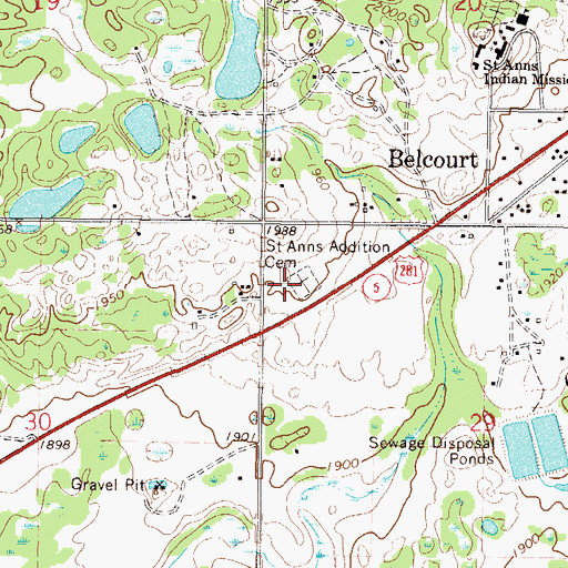 Topographic Map of Saint Anns Addition Cemetery, ND