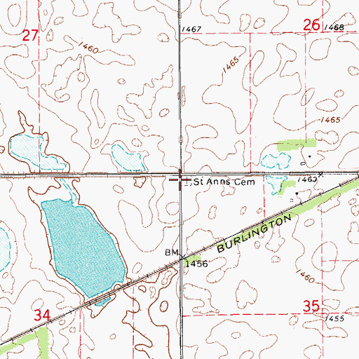 Topographic Map of Saint Anns Cemetery, ND