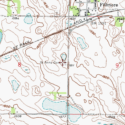 Topographic Map of Saint Anns Cemetery, ND