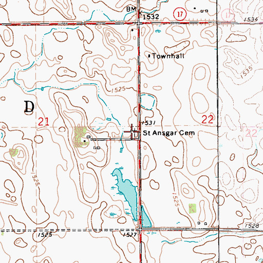 Topographic Map of Saint Ansgar Cemetery, ND