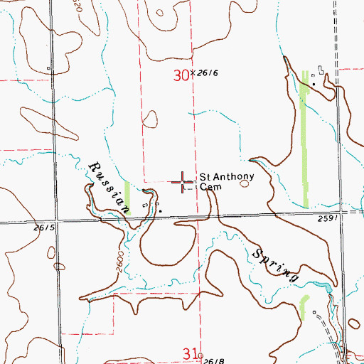 Topographic Map of Saint Anthony's Catholic Cemetery, ND