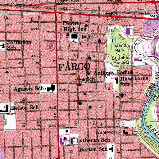 Topographic Map of Saint Anthony Padua School, ND