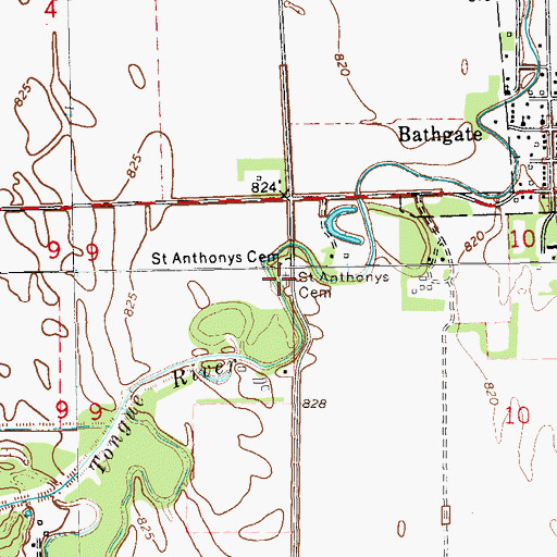 Topographic Map of Saint Anthonys Cemetery, ND