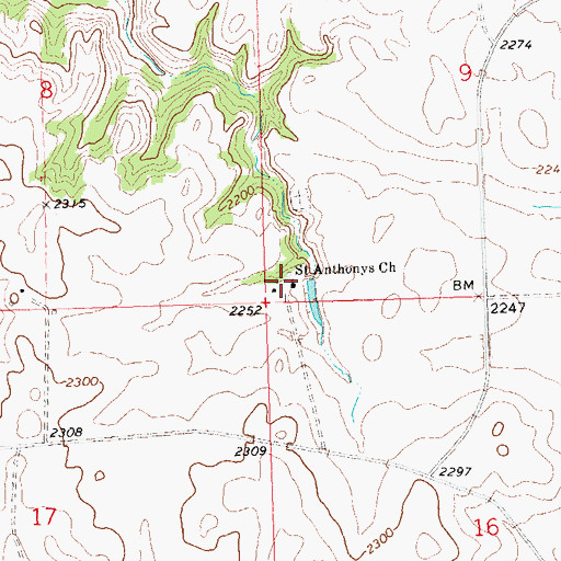 Topographic Map of Saint Anthonys Church, ND