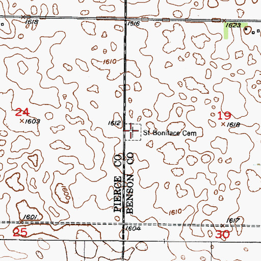Topographic Map of Saint Boniface Cemetery, ND