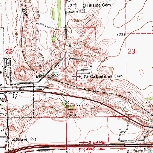 Topographic Map of Saint Catherines Cemetery, ND