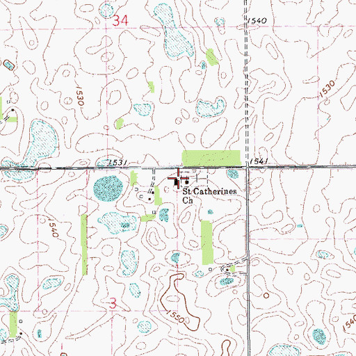 Topographic Map of Saint Catherines Church, ND