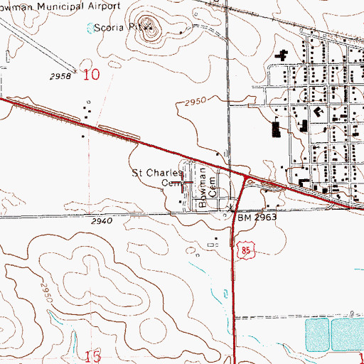 Topographic Map of Saint Charles Catholic Cemetery, ND