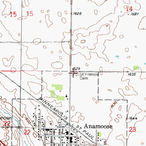 Topographic Map of Saint Francis Cemetery, ND