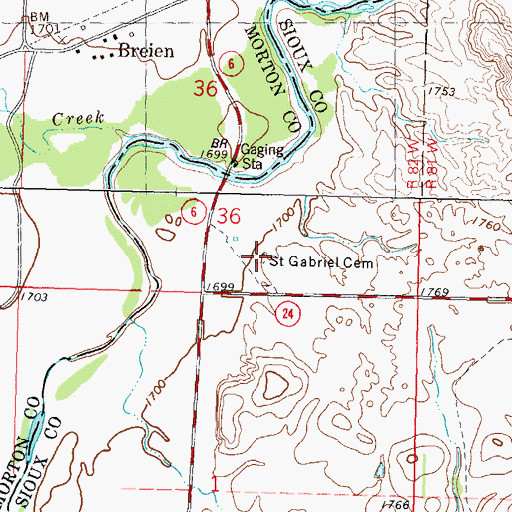 Topographic Map of Saint Gabriel Cemetery, ND