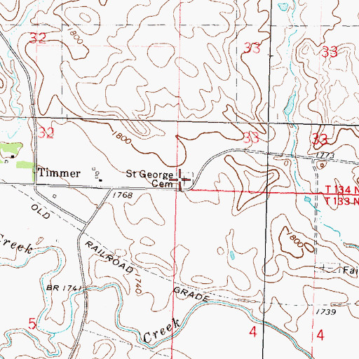 Topographic Map of Saint George Cemetery, ND