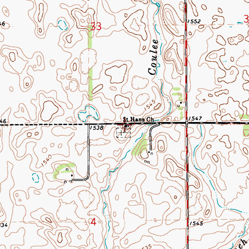 Topographic Map of Saint Hans Church, ND