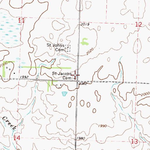 Topographic Map of Saint Jacobs Cemetery, ND