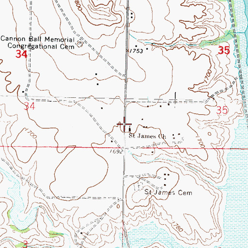 Topographic Map of Saint James Church, ND