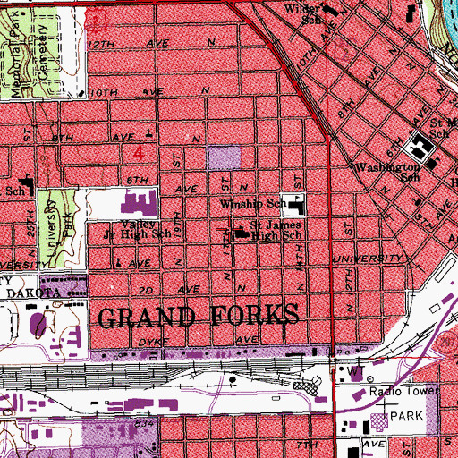 Topographic Map of Saint James High School, ND