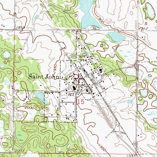 Topographic Map of Saint John, ND
