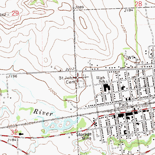 Topographic Map of Saint John Cemetery, ND