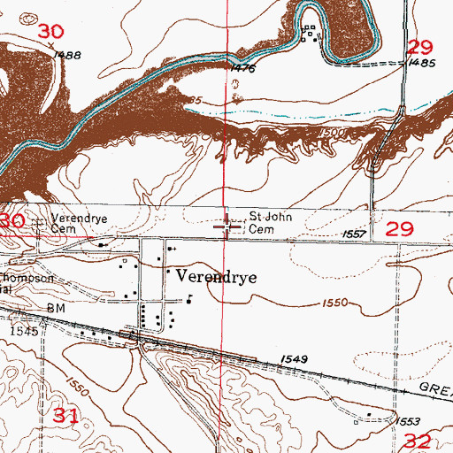 Topographic Map of Saint John Cemetery, ND