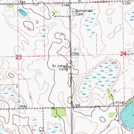 Topographic Map of Saint Johns Cemetery, ND