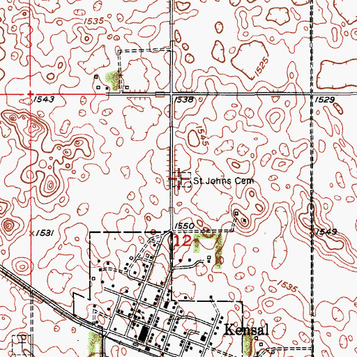Topographic Map of Saint Johns Cemetery, ND