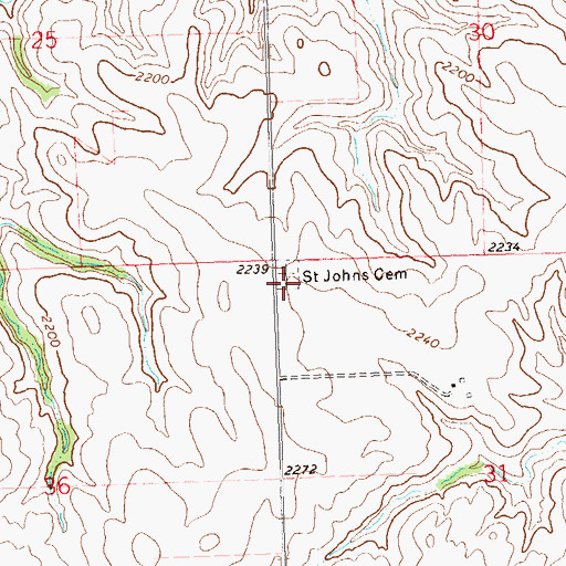 Topographic Map of Saint John's Lutheran Cemetery, ND