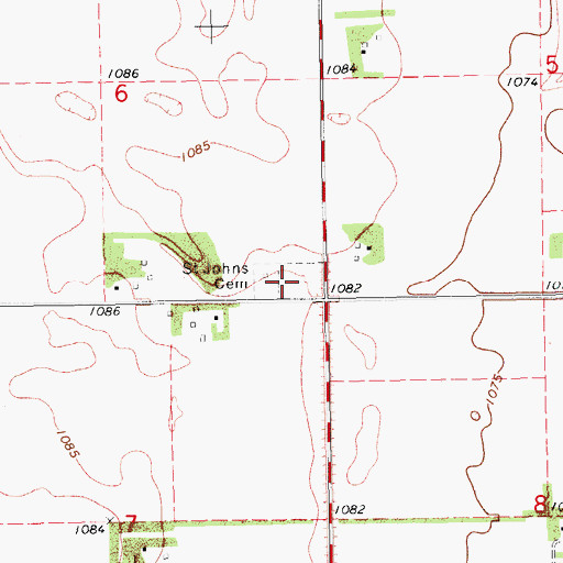 Topographic Map of Saint Johns Cemetery, ND