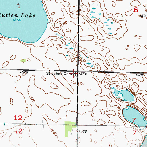 Topographic Map of Saint Johns Lutheran Cemetery, ND