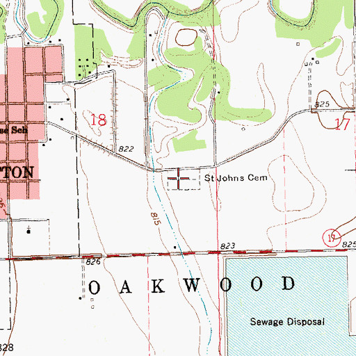 Topographic Map of Saint Johns Catholic Cemetery, ND