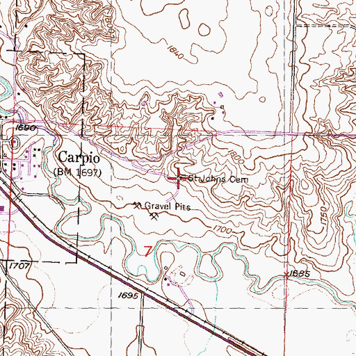 Topographic Map of Saint Johns Cemetery, ND
