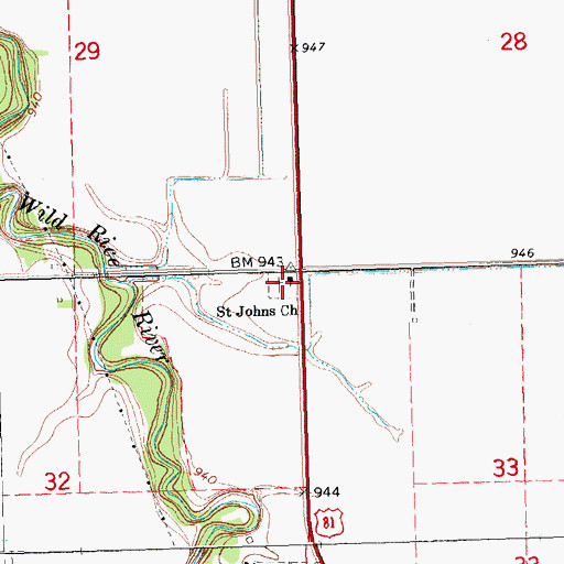 Topographic Map of Saint Johns Church, ND