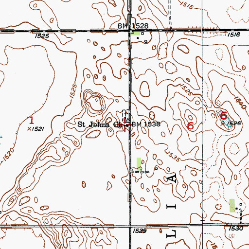 Topographic Map of Saint Johns Church, ND