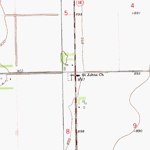 Topographic Map of Saint Johns Church, ND