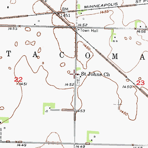 Topographic Map of Saint Johns Church, ND